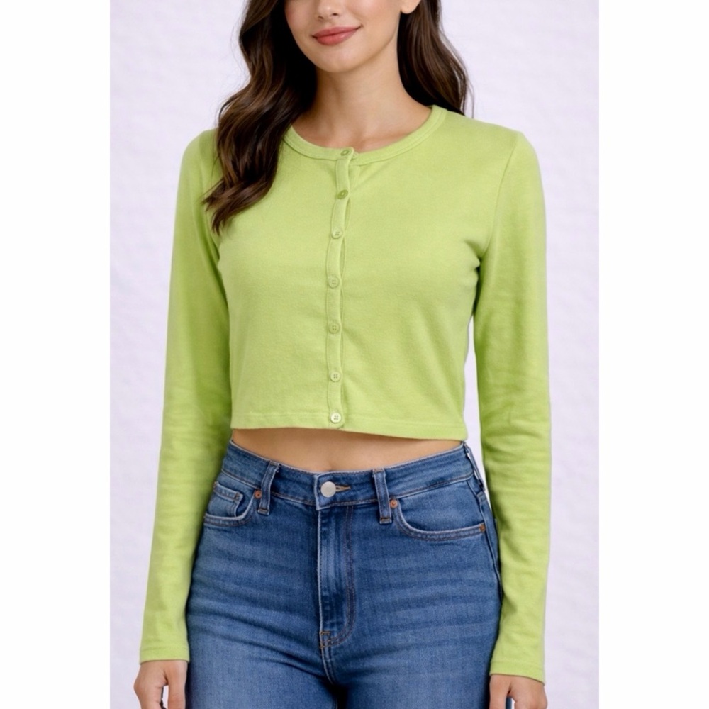 SUNDAY BEST • Lime Green Cropped Cardigan, S